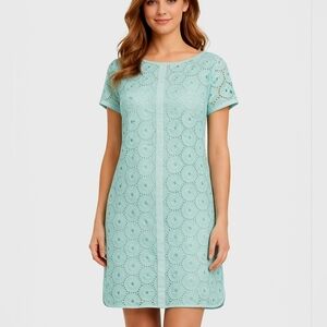 Adrianna Papell Lace Shift Dress Size 6 Aqua Mint Eyelet Cotton Wedding Guest